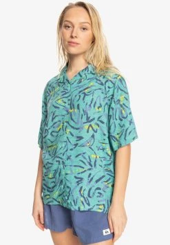 Flash Sale 🥰 Quiksilver SHORT SLEEVE - Button-down Blouse - Aqua Sky Strange Daze ⭐