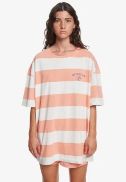 Brand new 😀 Quiksilver Print T-shirt - Peach Pink Print Stripe 💯