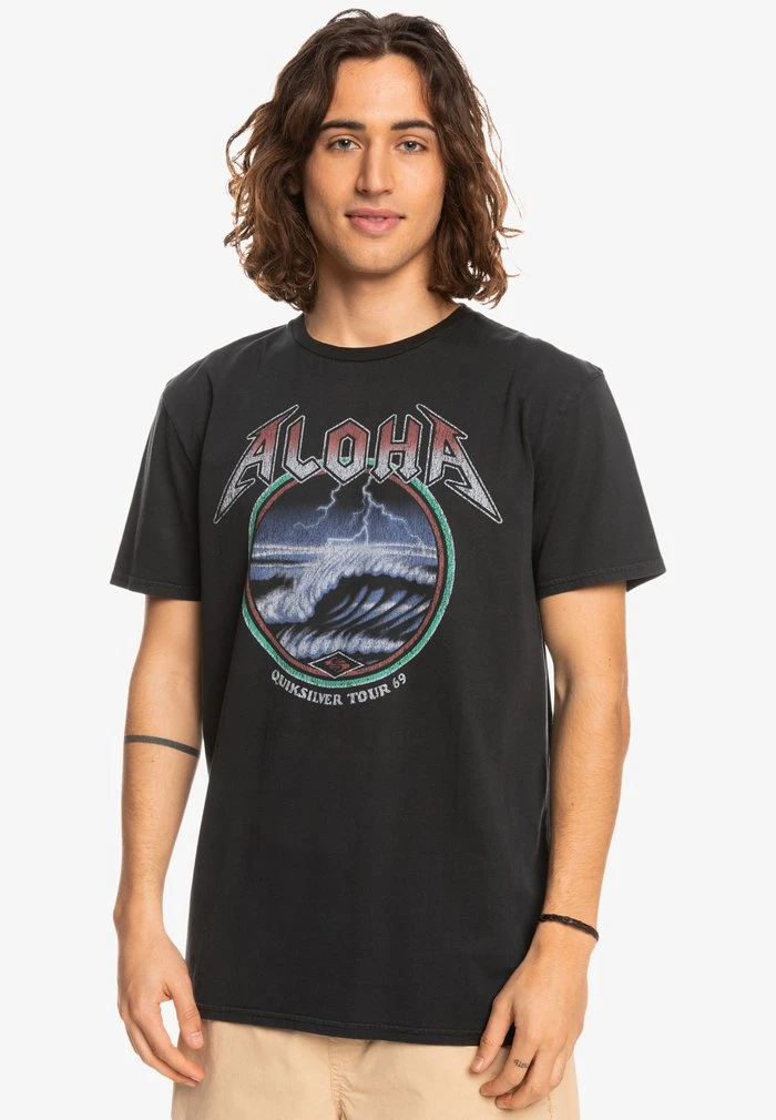 Promo 𧨠Quiksilver ROCK WAVES - Print T-shirt - Black π 3 Promo 𧨠Quiksilver ROCK WAVES - Print T-shirt - Black π